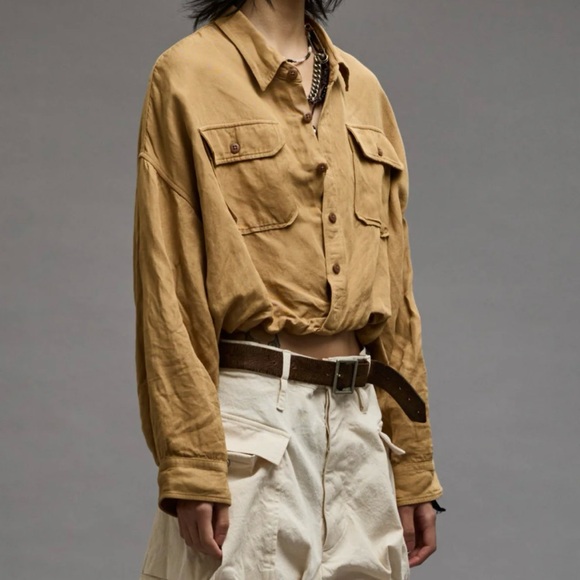 R13 Crossover utility bubble shirt in khaki - Picture 3 of 10